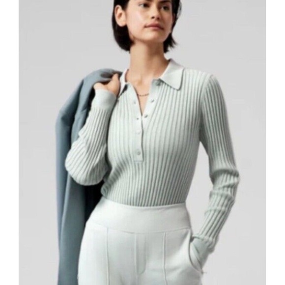 Athleta Sweet Bay mint green Ribbed Henley Polo Sweater top Size 3X Plus - Picture 1 of 6
